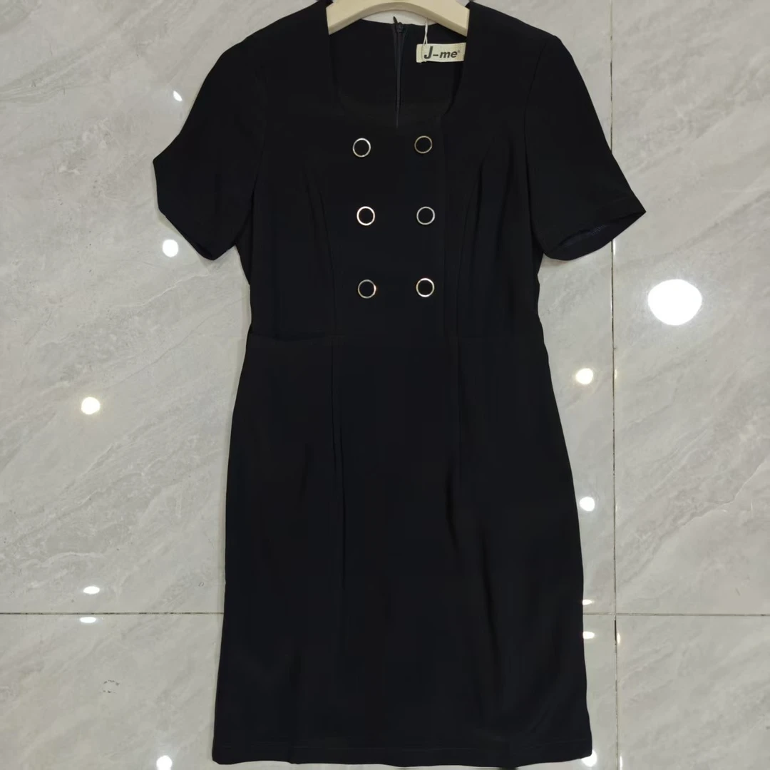 0600简约款连衣裙夏季套头式黑色轻奢泡泡袖套头中腰