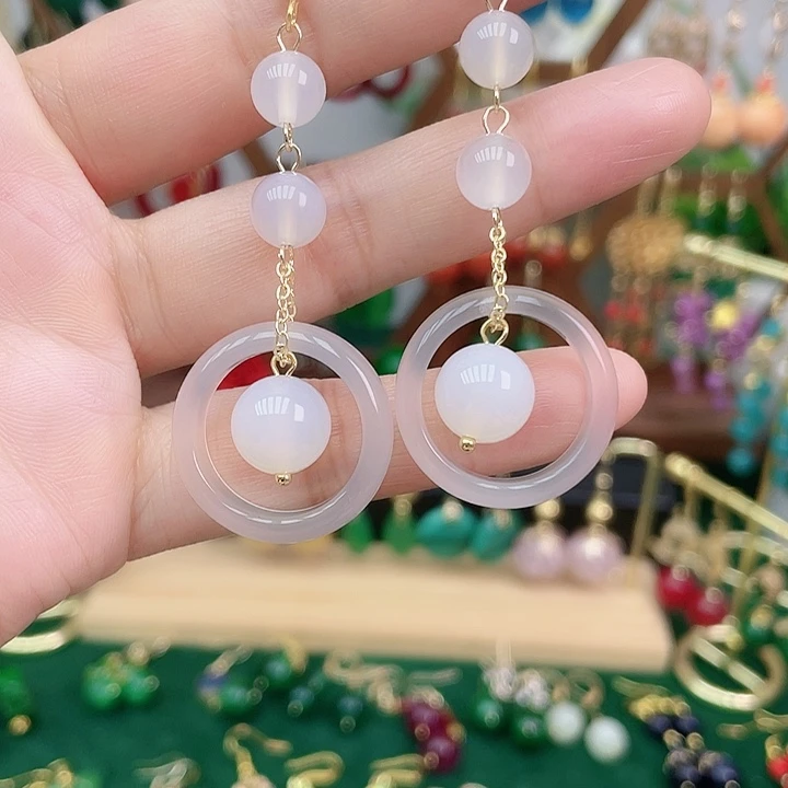 玛瑙/玉髓合金耳饰