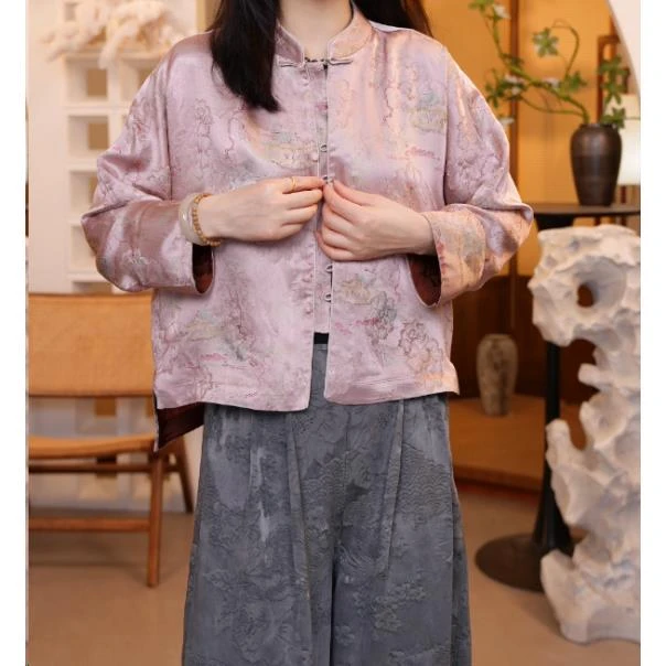 2025春夏新款宽松新中式双面百搭提花桑蚕丝上衣BC21302