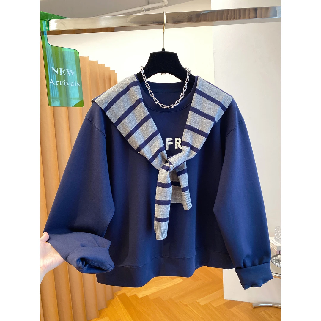 胖妹妹240斤大码高级感披肩两件套圆领卫衣女2025新款宽松上衣秋