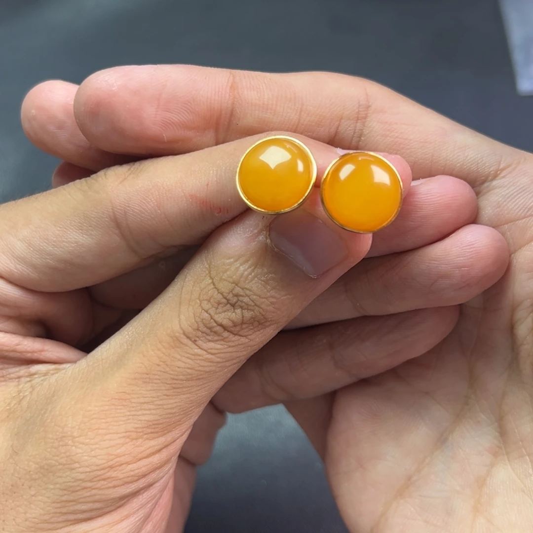 蜜蜡颈饰银S925镶嵌多样性老黄蜡蜜蜡耳钉