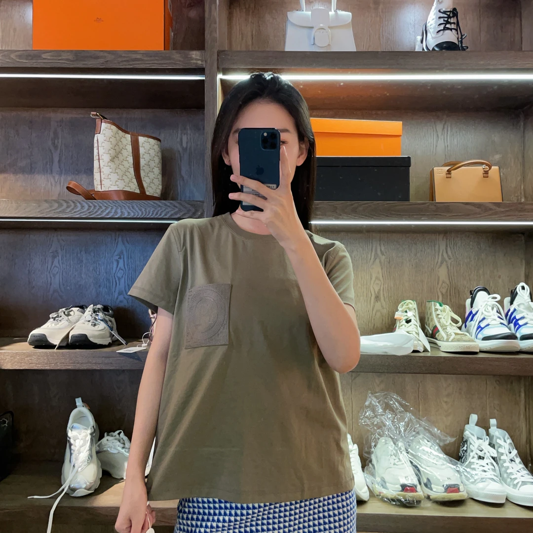 95新 Hermes/爱马仕 麦殿/棉质短袖42码灰绿色/250705DLJQQA2