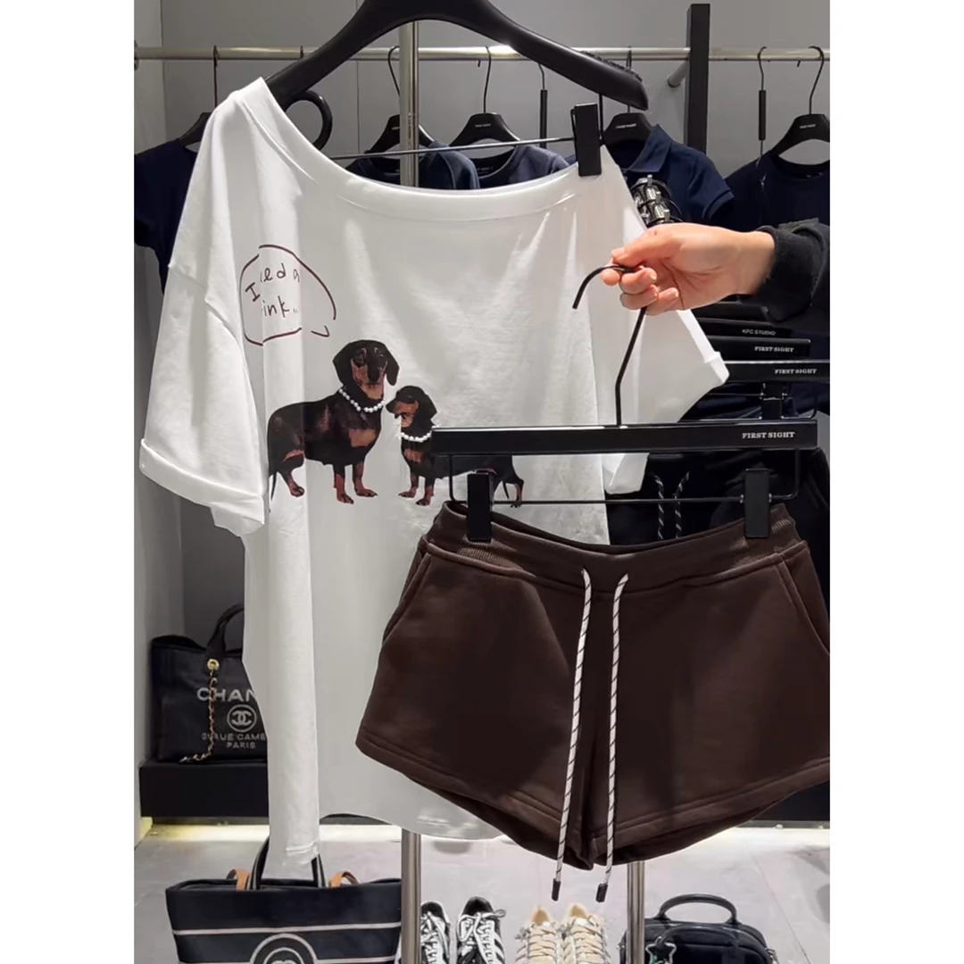 米SU【撞色抽绳松紧腰短裤】2025夏款时尚百搭高腰显腿长热裤小个女