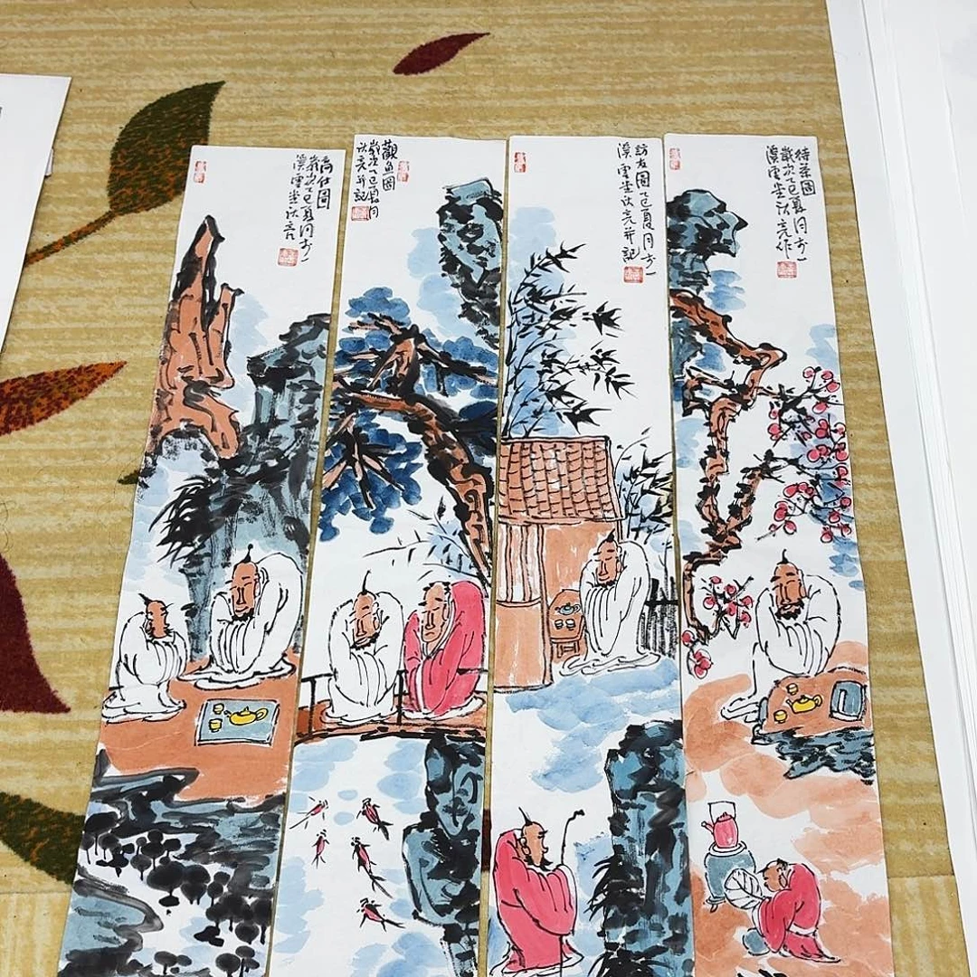 国画小尺条四张100.16