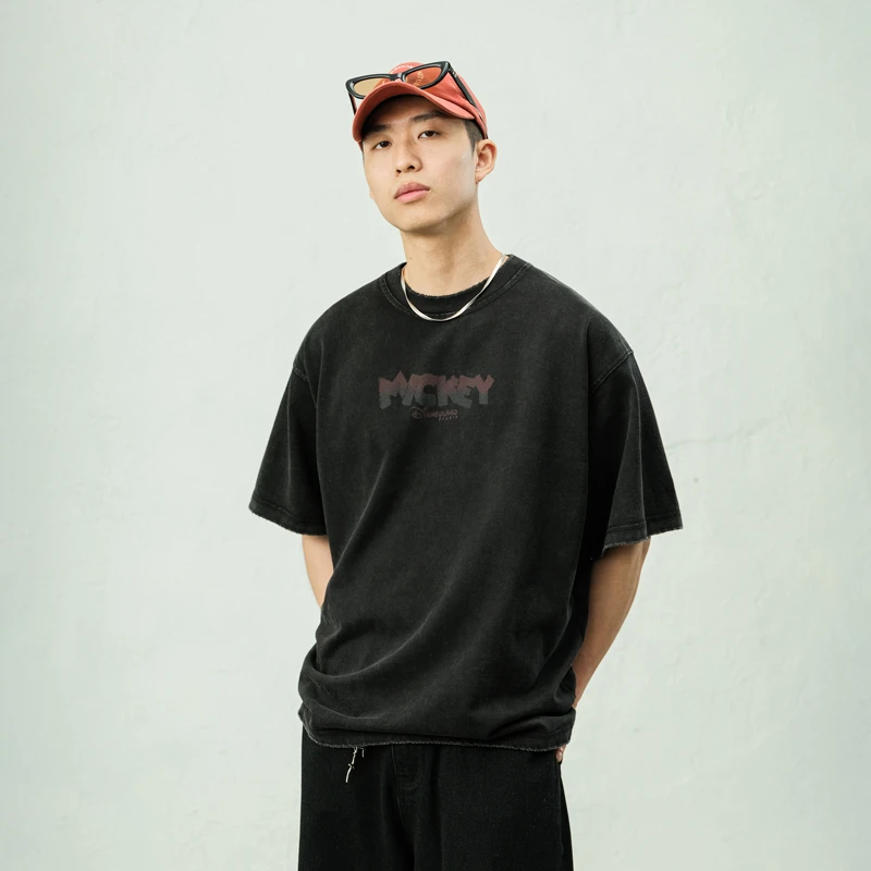 JUPSTUDIO310g重磅印花短袖T恤男夏季2025新款宽松休闲五分袖上衣