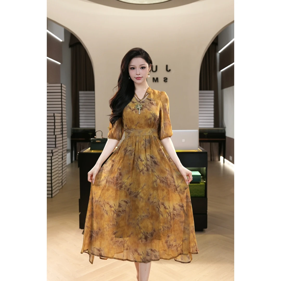 现货2025年夏季新款【LT24-X245】法式气质小众V领茶歇裙连衣裙子女