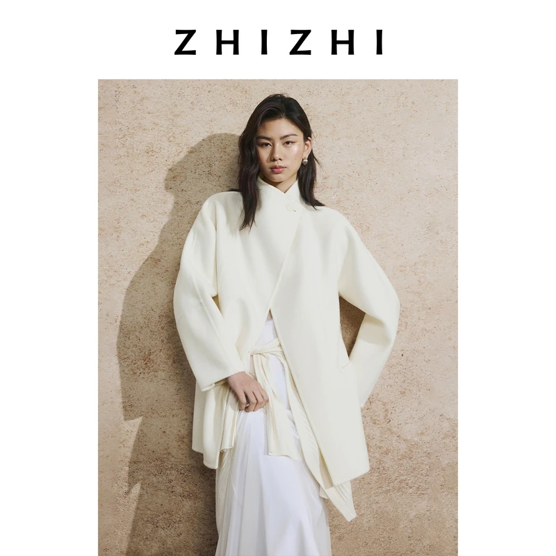 致知 相思引 全羊毛一粒扣荡领大衣简约25年秋季新款ZZ2EAWWT011