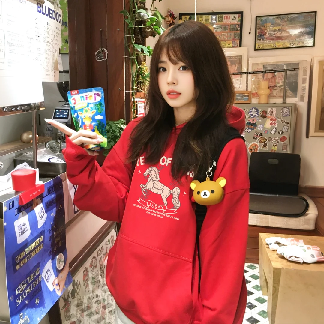 大码300斤加绒加厚卫衣2026马年本命年红色连帽长袖上衣秋冬外套