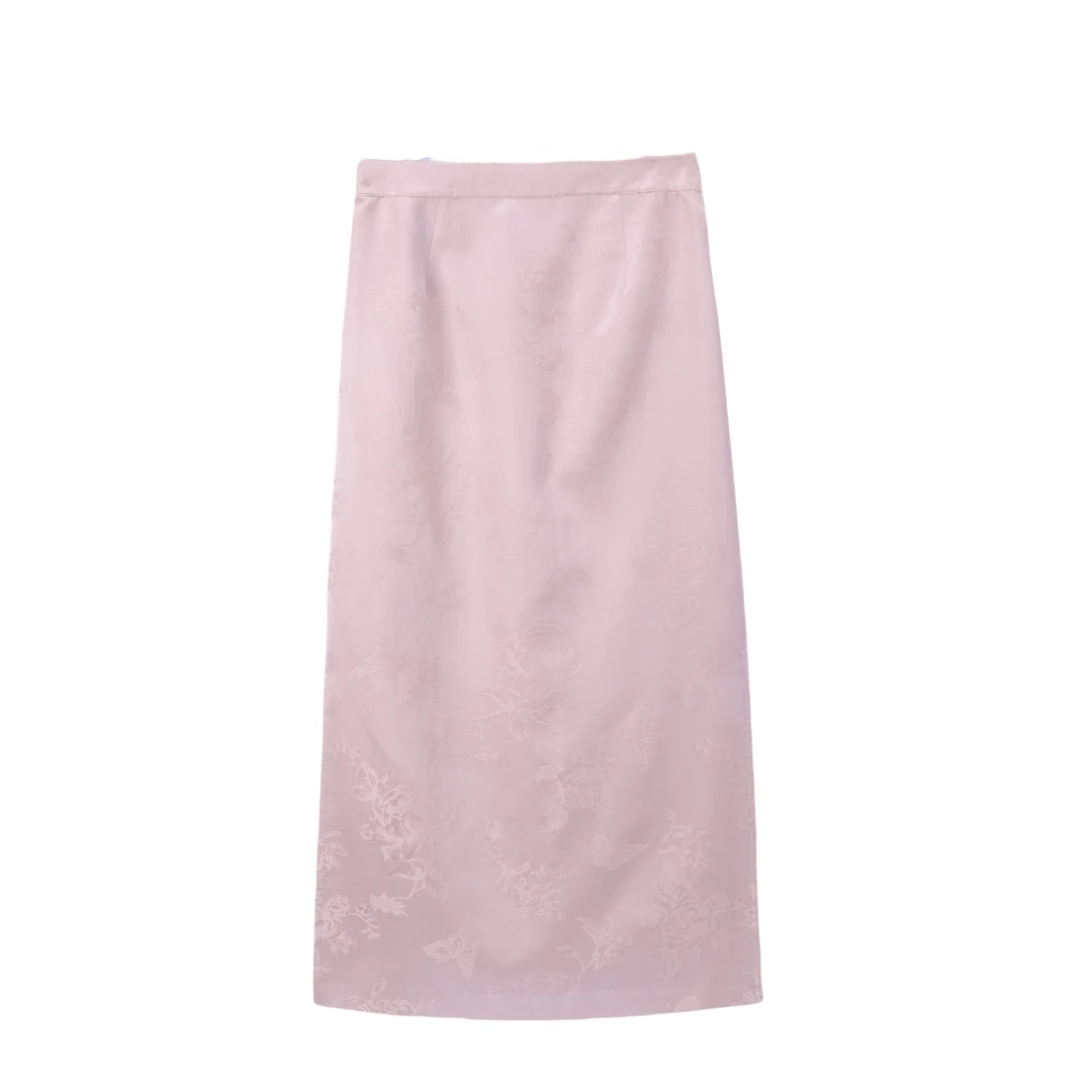 若兮-YZQS830018新中式桑蚕丝时尚国风气质轻奢开叉半身裙休闲