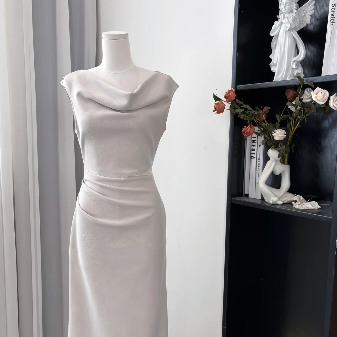 拉夏贝尔25夏显瘦气质小众轻奢赫本风长裙礼服连衣裙 14057 MCK