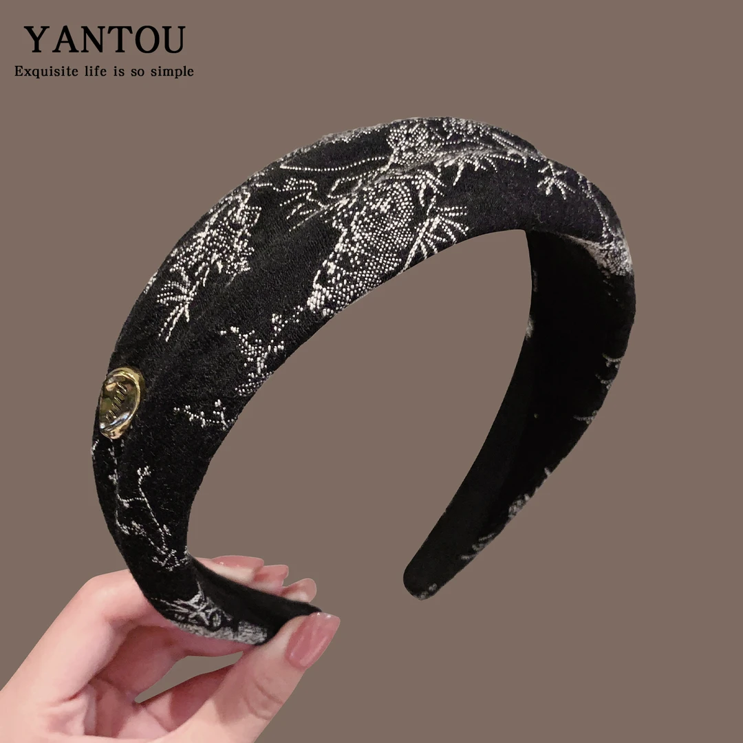 气质水墨花纹发箍高级感简约洗脸压发头箍发捆时尚ins品质百搭