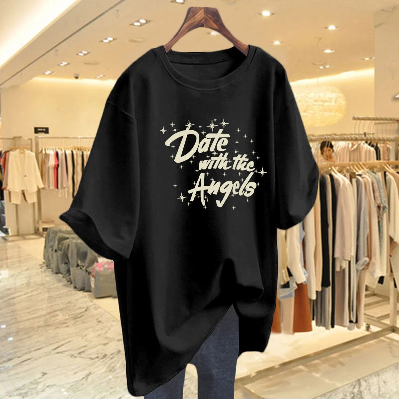 韩版宽松短袖女t恤时尚洋气中长款遮臀设计休闲百搭上衣夏季圆领