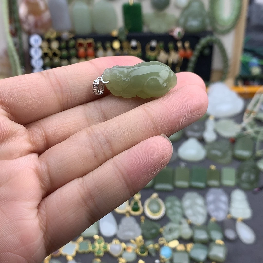 和田玉银S925镶嵌吊坠(不含链)