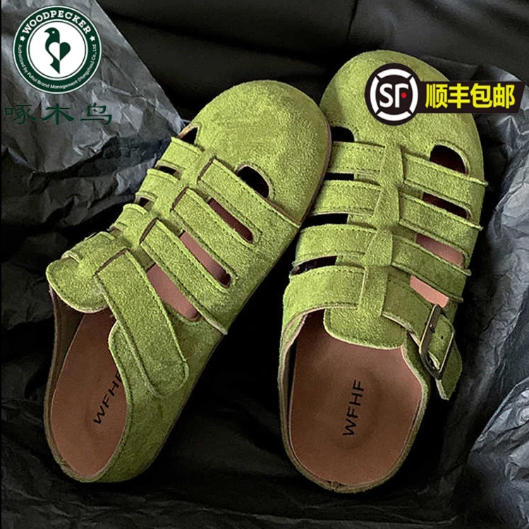 啄木鸟复古猪笼勃肯鞋女百搭2025新款春夏外穿懒人镂空包头半拖鞋