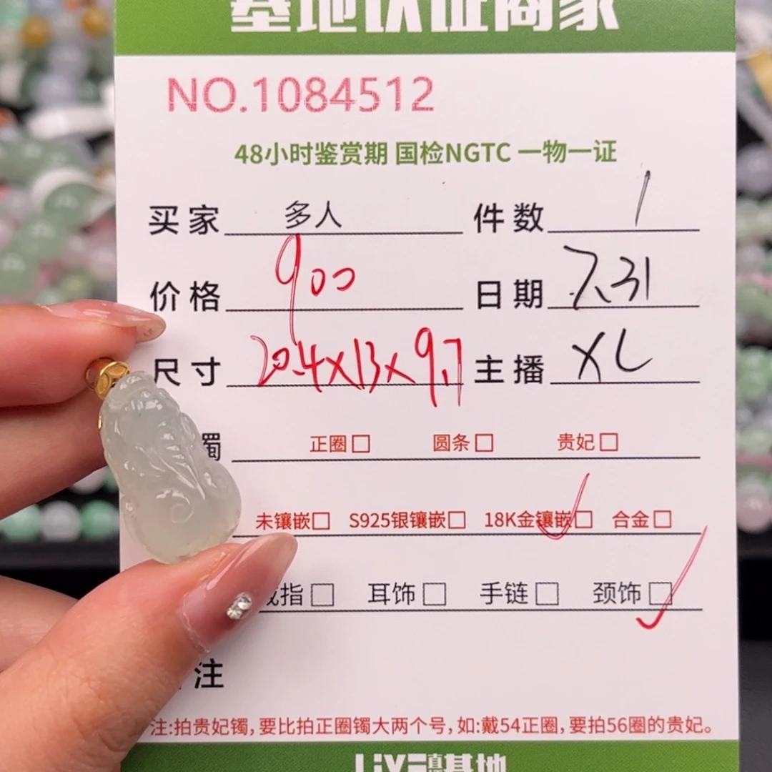 摘***。翡翠18K金镶嵌颈饰多人