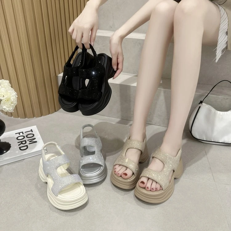 (孤品)凉鞋1休闲凉鞋女显瘦时装凉鞋夏季坡跟凉拖厚底韩版沙滩鞋