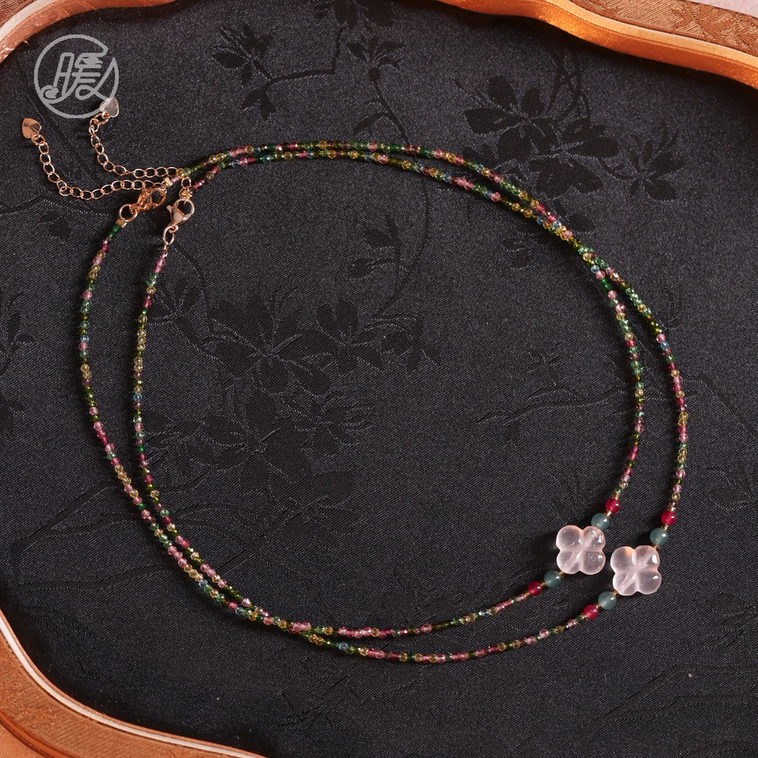 尖晶石颈饰2mm搭配四叶花水晶配件项链Z3122多样性发一