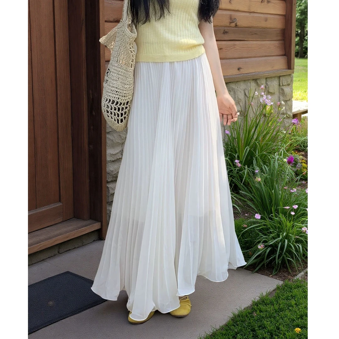 雪纺垂感大摆百褶裙长裙半身裙女2025夏季新款高腰显瘦百搭薄款