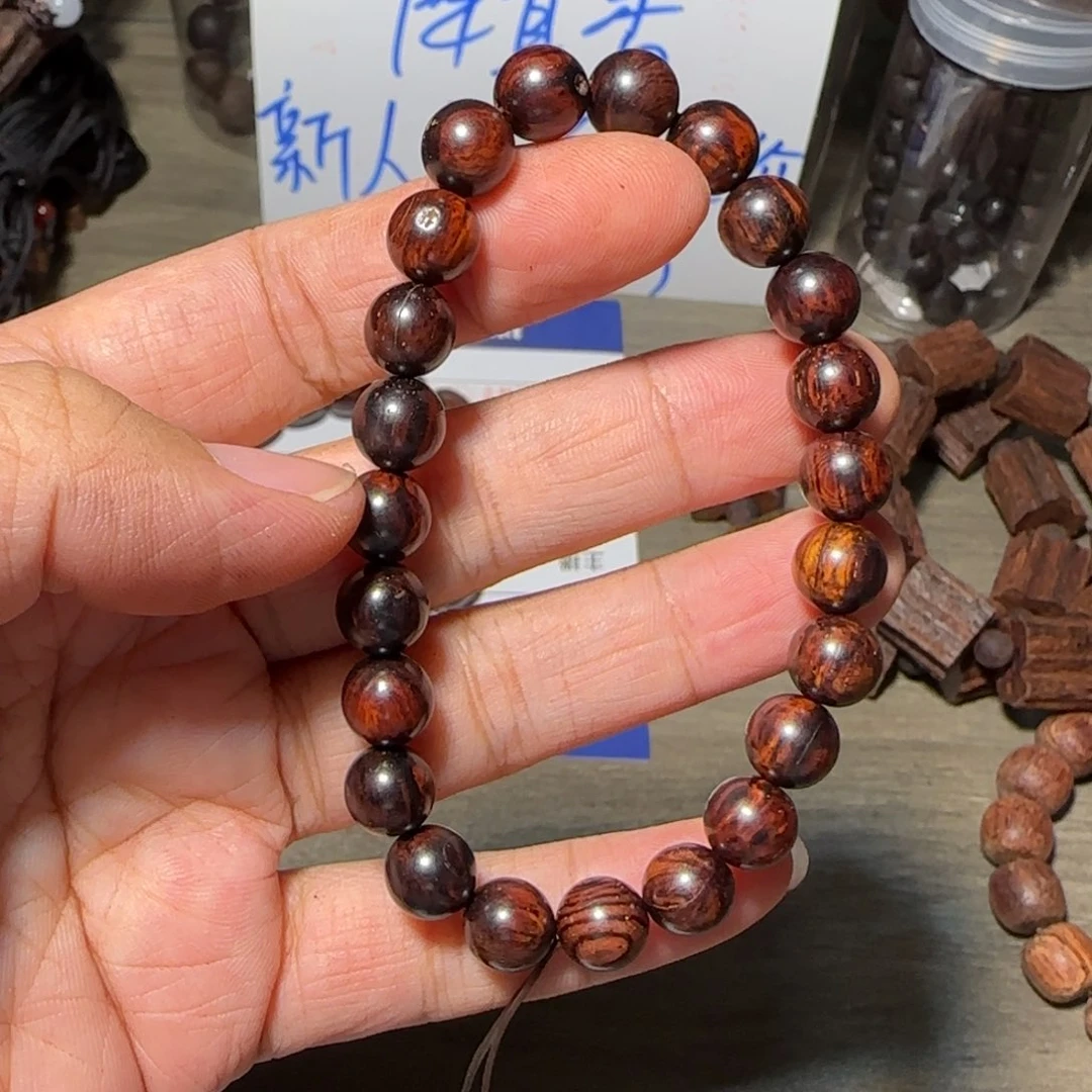 藤类海南红降0.8单圈圆珠手串