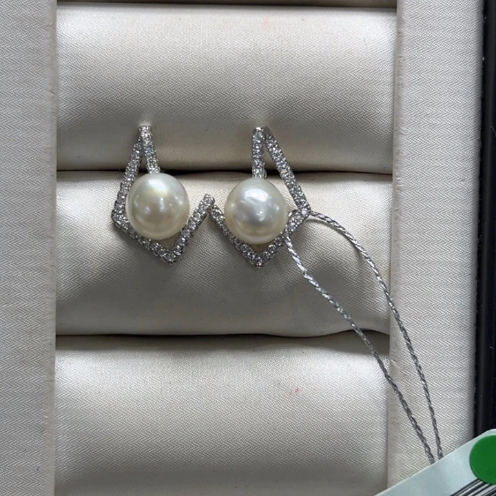 银S925镶嵌耳饰海水珍珠7-8mm44号