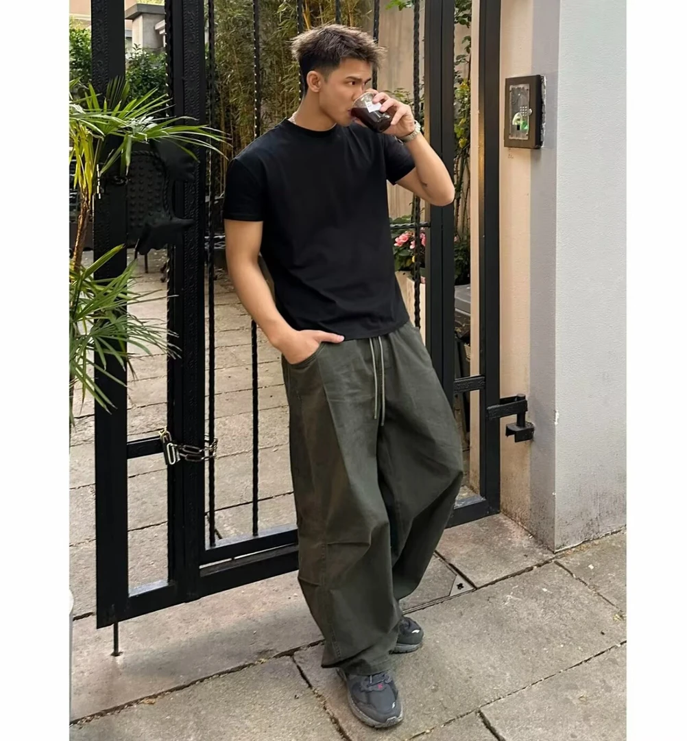 新款工装裤工装美式休闲裤复古直筒裤子伞兵宽松阔腿长裤弯刀