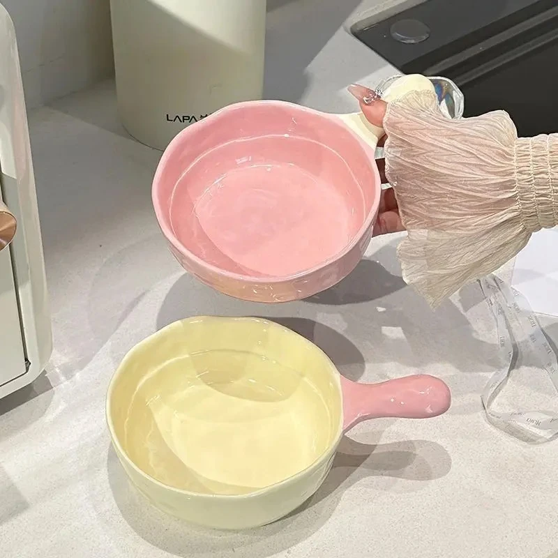 可爱奶油少女心餐具水果沙拉手柄碗汤碗家用饭碗陶瓷泡面螺蛳粉碗