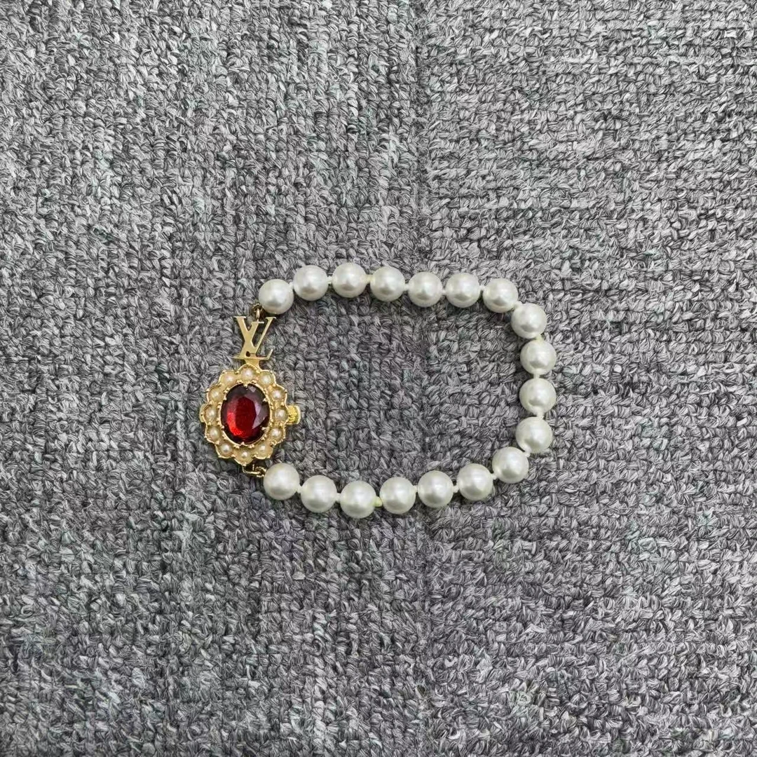 99新 LouisVuitton/路易威登 菲董红宝石珍珠手链/L码/12265