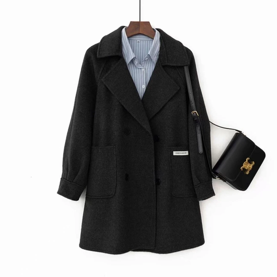 秋冬气质显高显瘦中长款柔软宽松加厚羊毛大衣