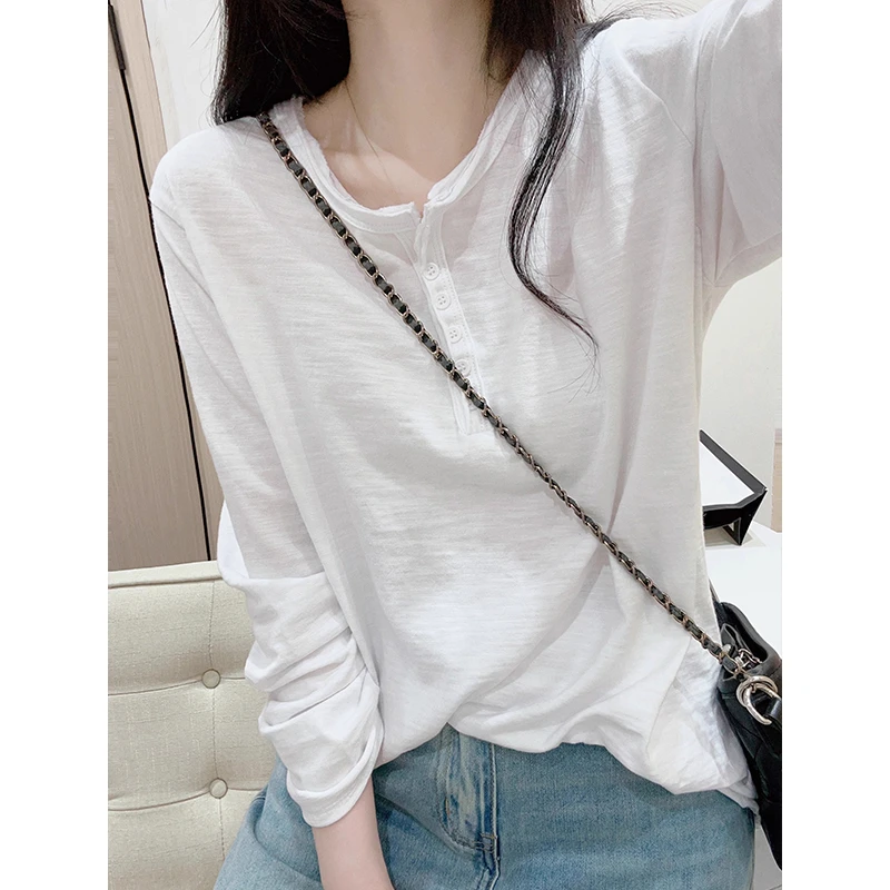 2025春夏新款竹节棉短袖T恤女白色纯色宽松韩版半袖气质上衣ins风