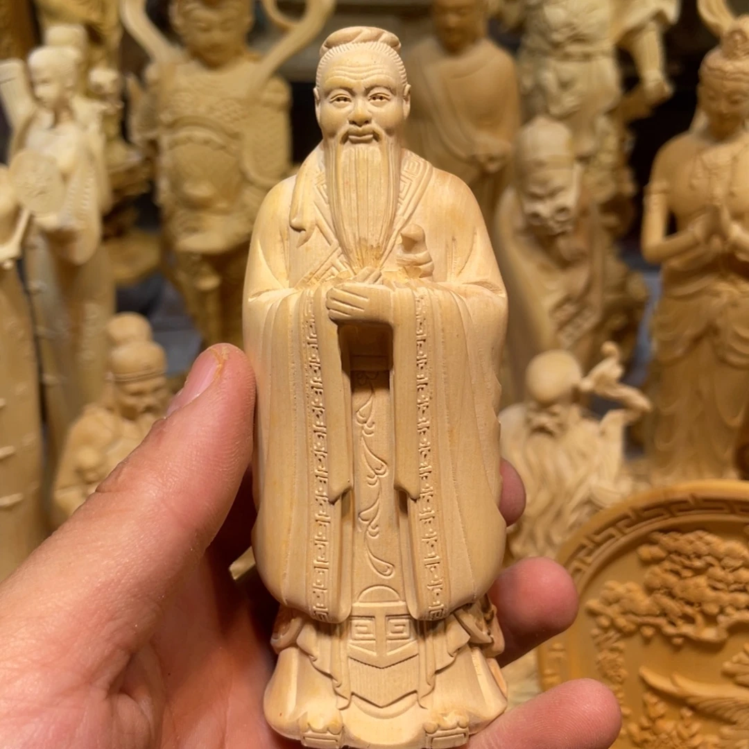黄杨木瑕疵孔子摆件