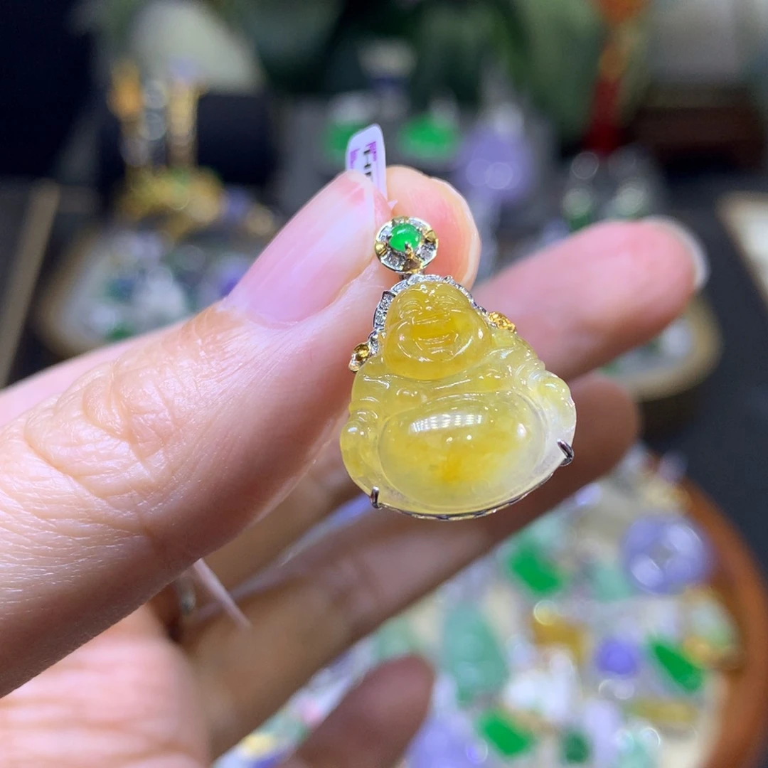 翡翠18K金镶嵌颈饰翡翠吊坠项链