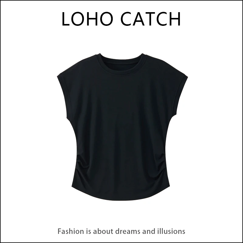 【乐货LOHO】超柔凉感 蝙蝠袖立体褶皱T恤 YT