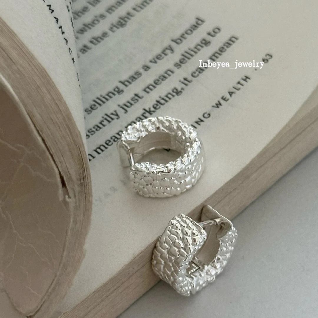 925银耳饰 肌理耳扣 银色10mm 17340