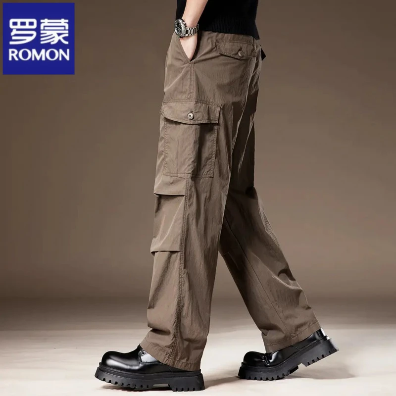 罗蒙美式速干冰丝男士工装裤宽松直筒春夏薄款户外冲锋伞兵休闲裤