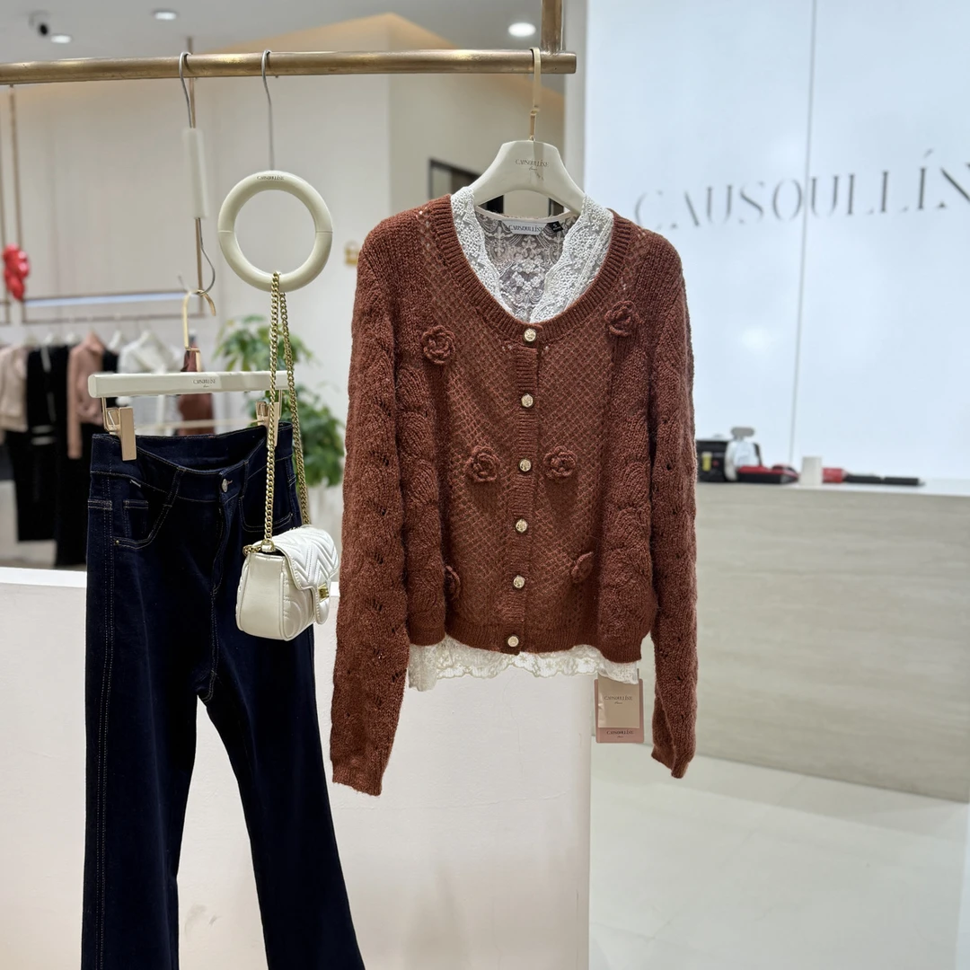 【5折优惠】高斯雪岚设计款时尚两件套针织衫秋冬上衣25413023