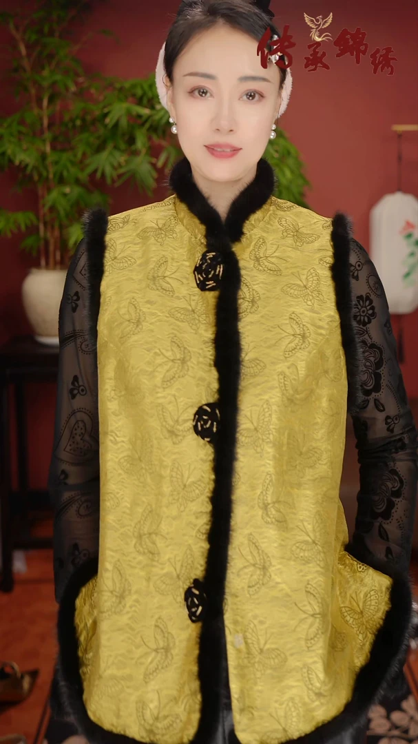 梧桐宝贝【福蝶来了】定制金丝面料勾丝工艺水貂毛秋冬时尚马夹