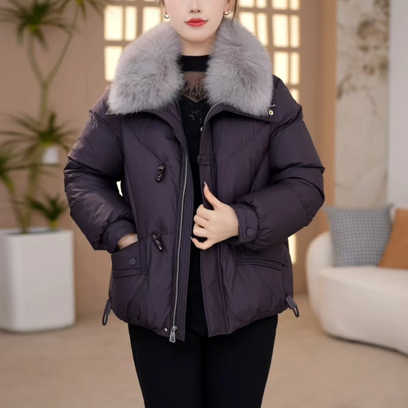 高档白鸭绒羽绒服女冬2025年洋气时尚加厚保暖狐狸毛领外套