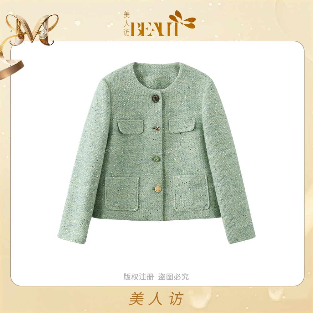 美人访【威尼斯星晴】混纺香风加厚款小香鹅绒羽绒服外套13023