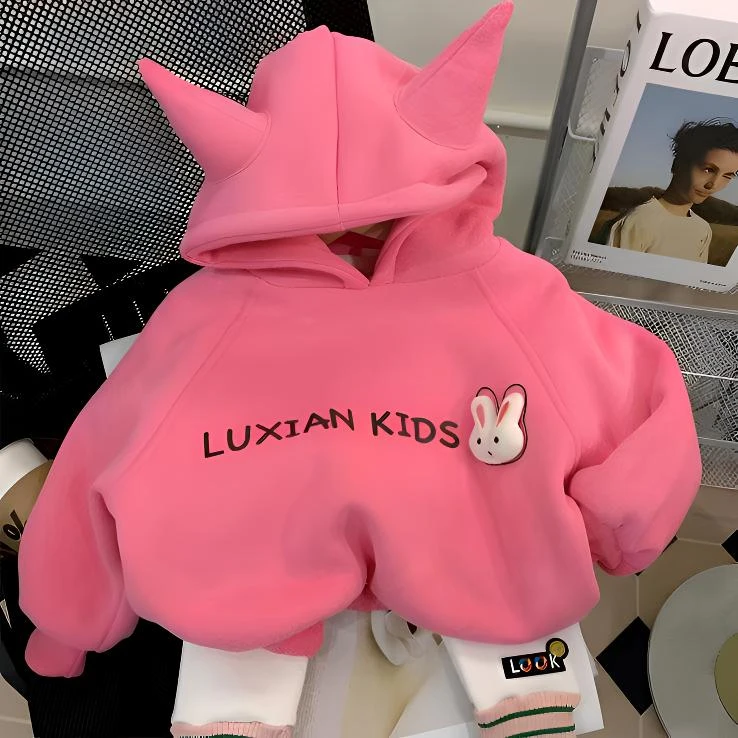 宝宝加绒卫衣秋冬装洋气2025新款儿童加厚秋款连帽卫衣两件套装