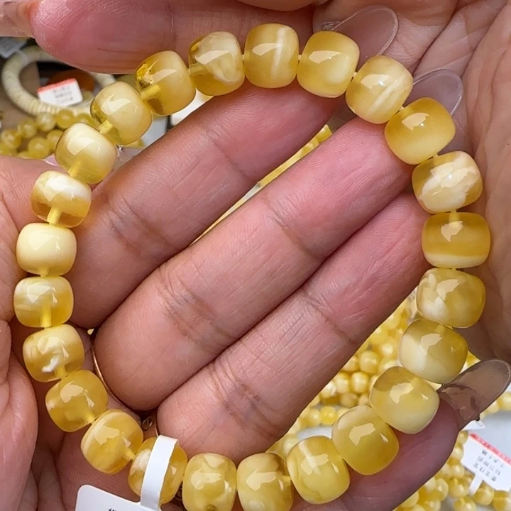 手串蜜蜡未镶嵌金白聚宝盆老型手串