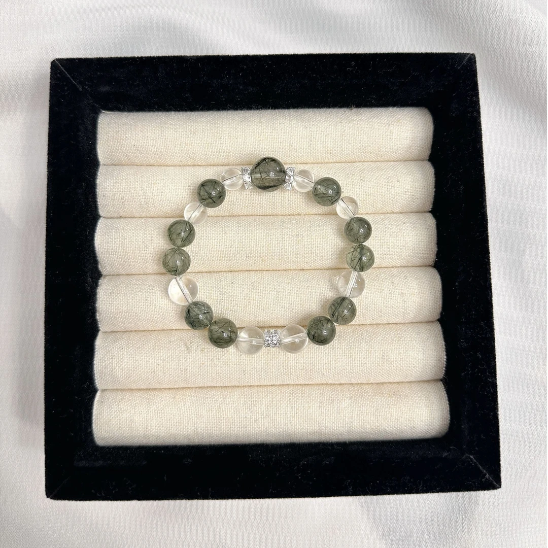 拍2件【只此青绿】绿发晶白水晶手串手链 多样性发