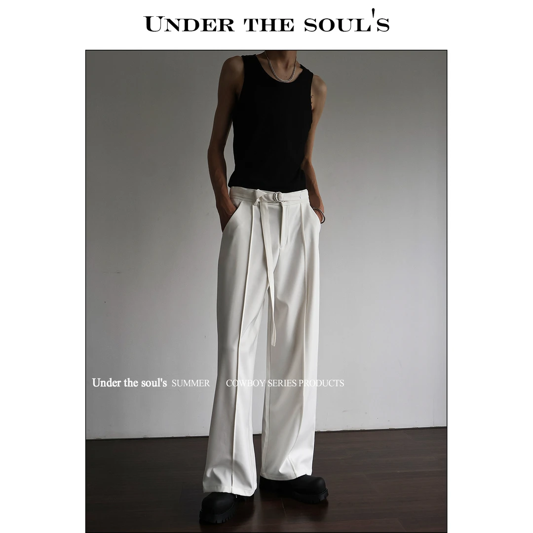 Utsoul's 系带压褶宽松阔腿裤男女款小众设计高级感垂坠休闲西裤