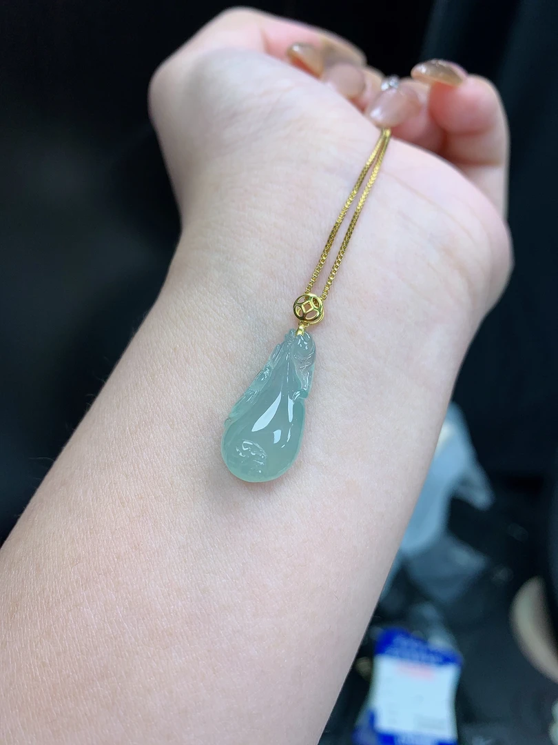 纯天然缅甸A货18k金冰蓝底福瓜 福气自来高冰气质雕刻