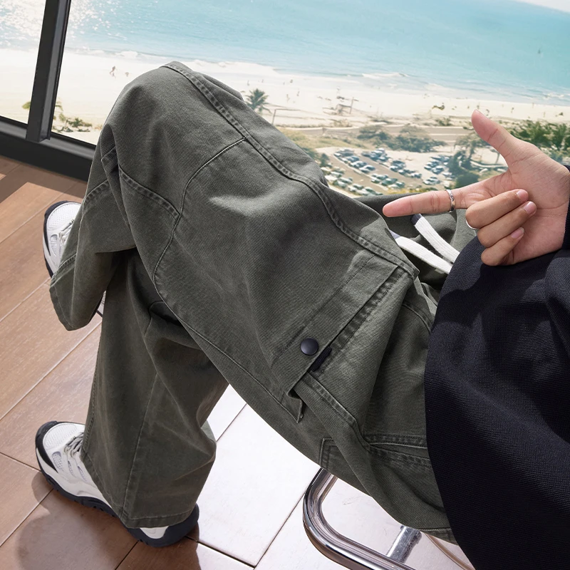 2025秋冬季男士伐木工装裤阔腿宽松运动长裤军绿潮流直筒休闲裤子