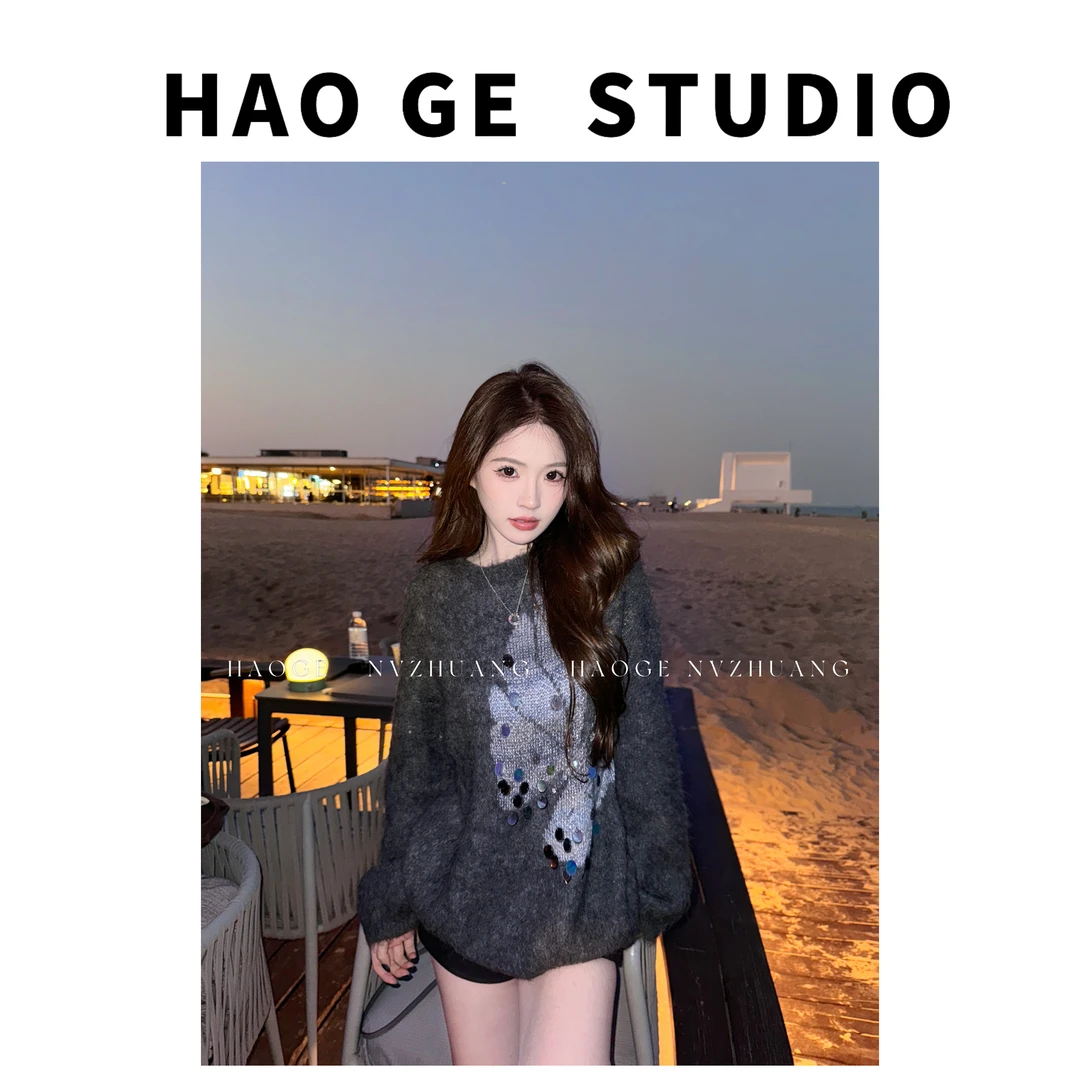 浩哥严选●蝴蝶效应HGQ5MY3916A毛衣预时尚圆领秋冬慵懒风设计感
