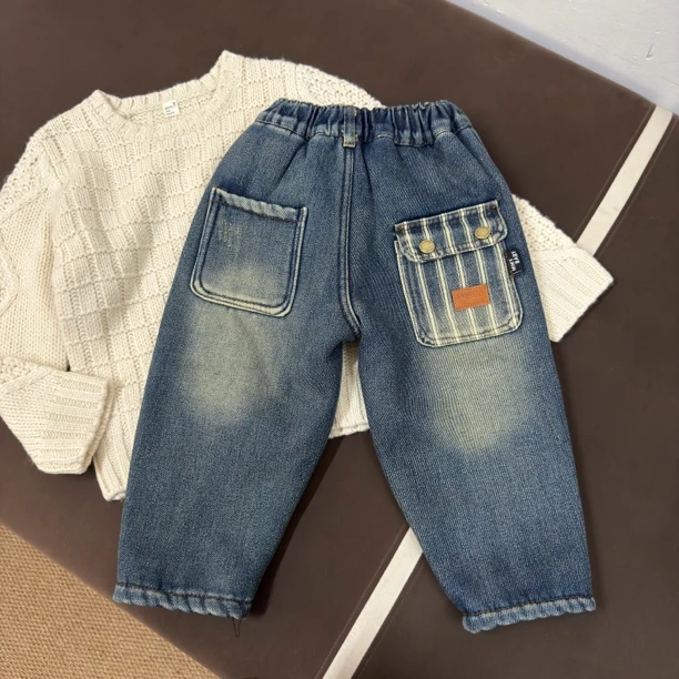 冬季宝宝牛仔裤男女童牛仔加绒保暖裤