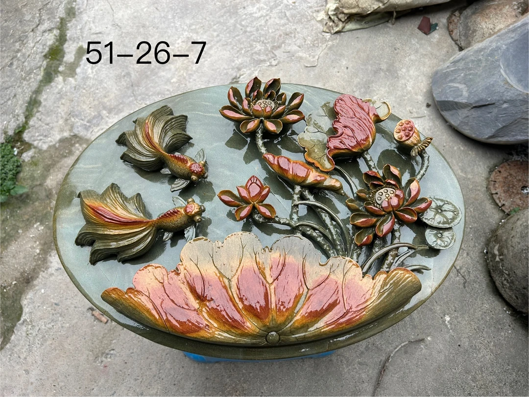 端砚石茶盘天然石茶台砚台此款为待红黄皮绿端荷花摆件