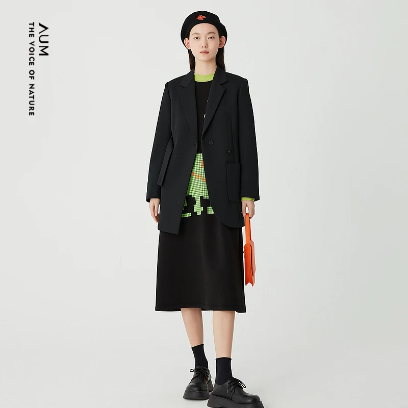 AUM/噢姆黑色休闲气质时尚通勤宽松连衣裙M1DE10316女装