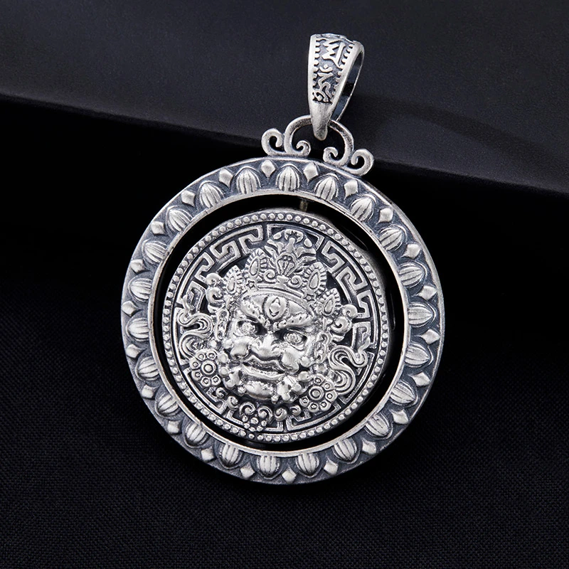 吊坠足银 男士复古手工个性项坠霸气做旧黄财神项链吊坠纯银挂坠