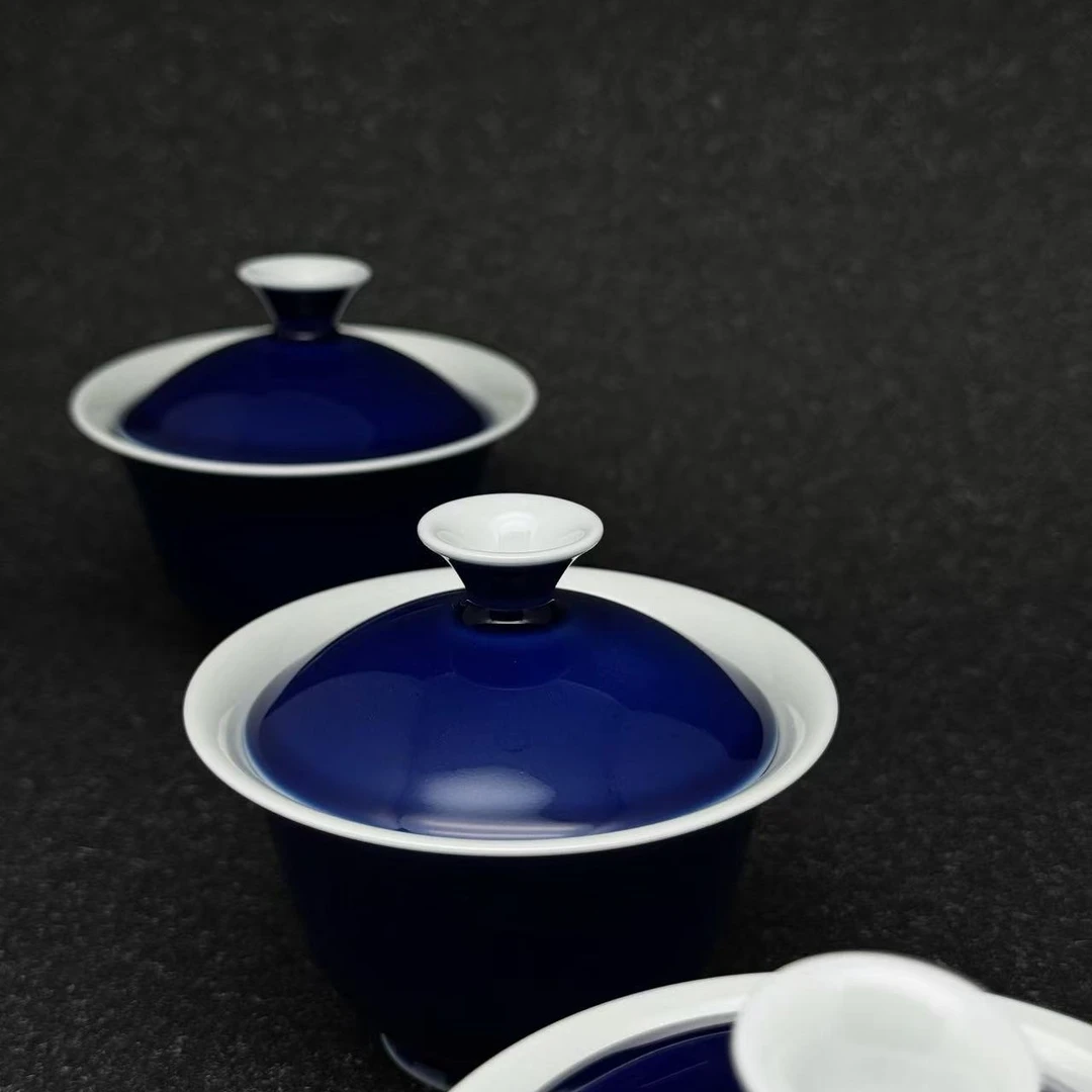 三时久-鼎器造|霁蓝釉盖碗（纯手工原矿料）